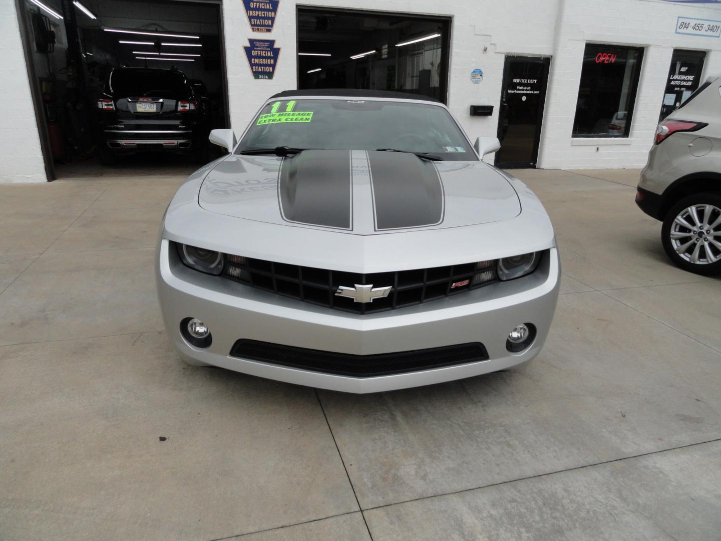 2011 Silver Ice Metallic /Two Tone Chevrolet Camaro RS (2G1FB3DD7B9) with an 3.6L V6 DOHC 24V engine, 6-Speed Automatic transmission, located at 827 W 26th Street, Erie, PA, 16508, (814) 455-3401, 42.105431, -80.090942 - Thanks for looking at our like new low mileage rust and accident-free recent trade in. This is the RS model with lots of options and it's in like new condition with no paint work or damage and it also comes with a like new nonsmoker interior plus the undercarriage is also in like new condition. This- Photo#1