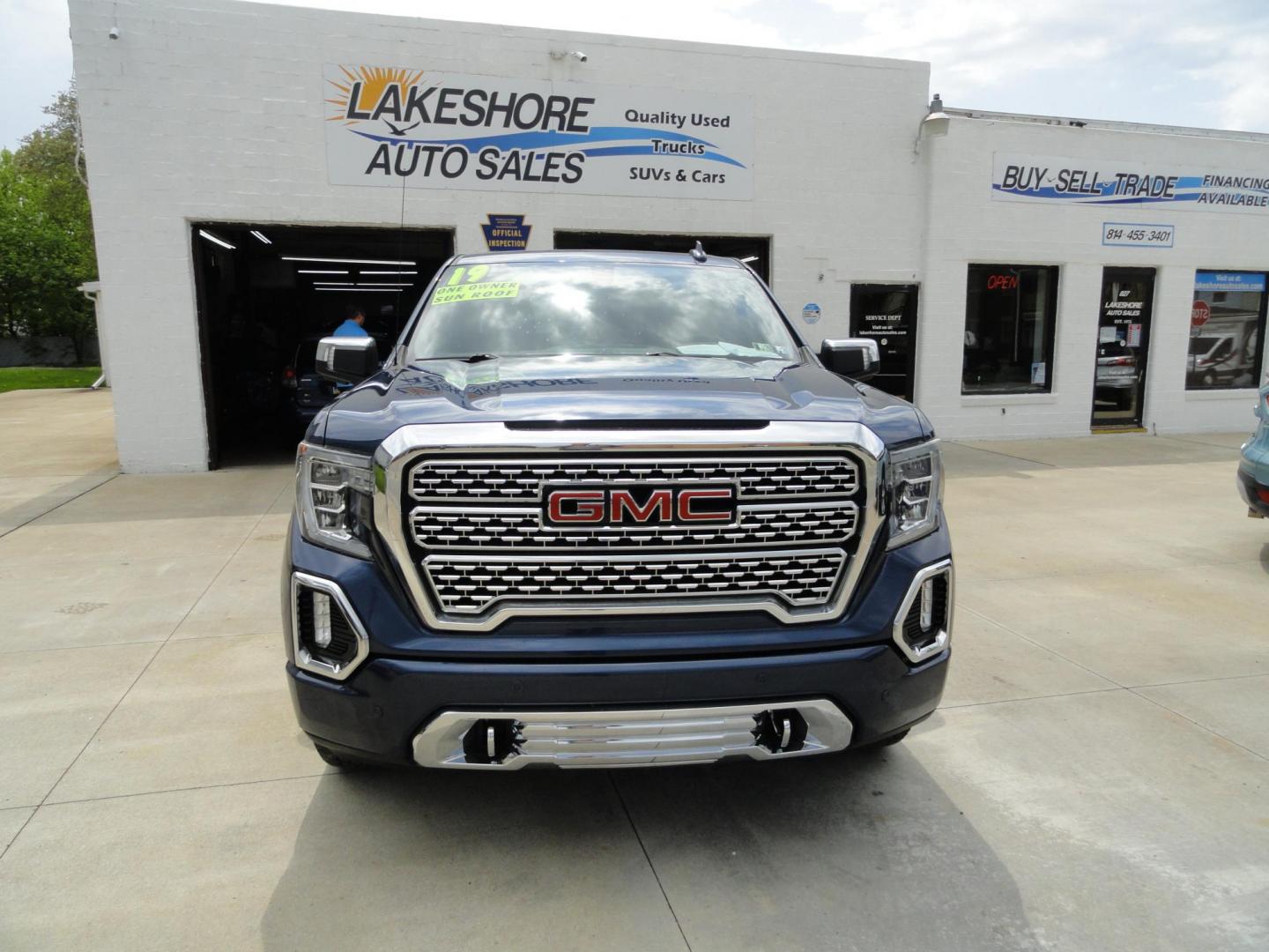 2019 Pacific Blue Metallic /Graphite GMC Sierra 1500 Denali Crew Cab 4WD (1GTU9FED7KZ) with an 5.3L V8 OHV 16V engine, 8 SPEED AUTOMATIC transmission, located at 827 W 26th Street, Erie, PA, 16508, (814) 455-3401, 42.105431, -80.090942 - Thanks for looking at our one owner rust and accident-free new truck trade. This is the top-of-the-line GMC Sierra Denali model with just about all the options on this top-of-the-line model and if you know this model you know what they are. A full service was just completed in our service department - Photo#1