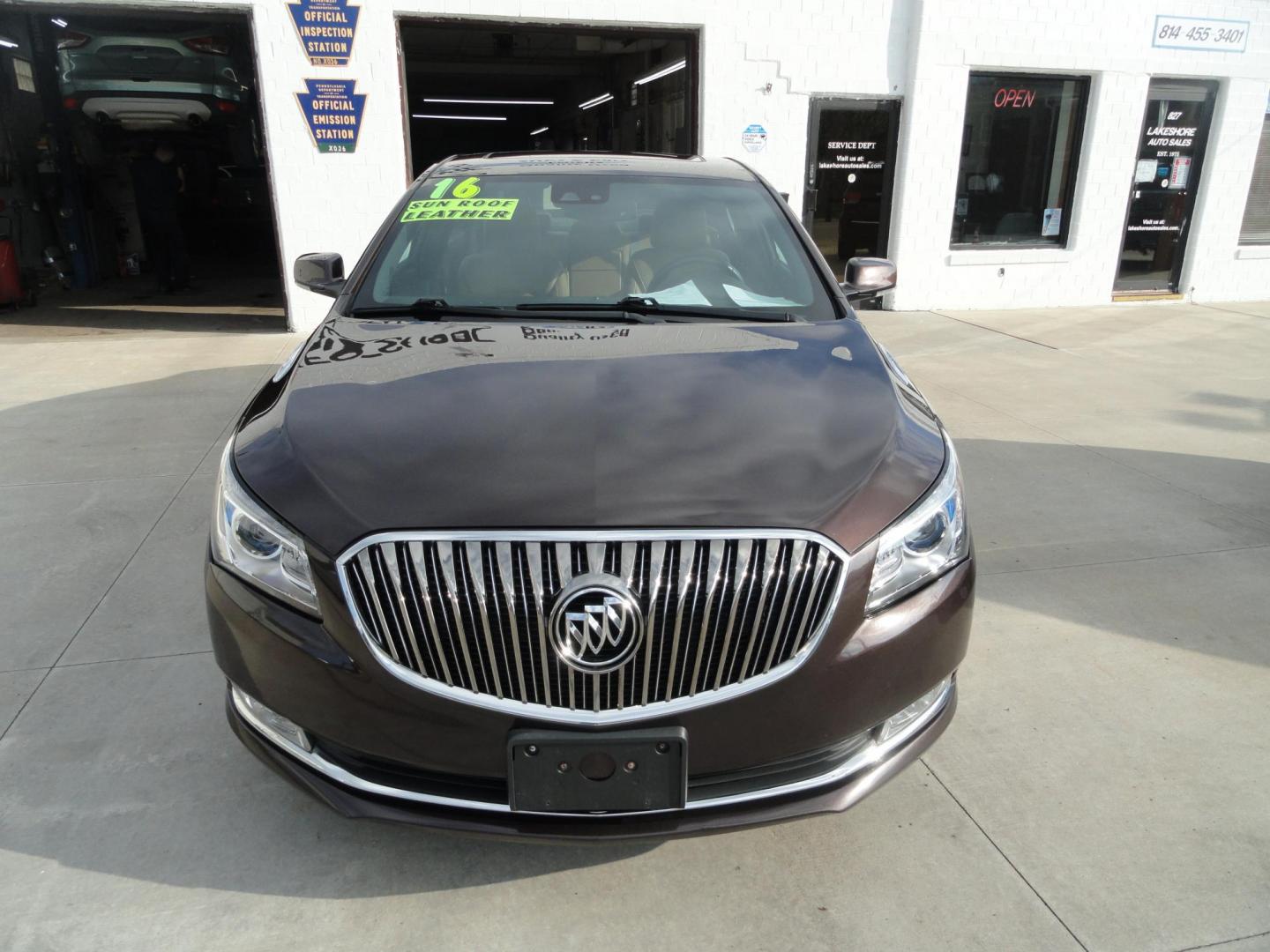 2016 Burnished Brandy Metallic /Coco/Dune Buick LaCrosse Leather Package (1G4GB5G35GF) with an 3.6L V6 DOHC 24V FFV engine, 6 Speed automatic transmission, located at 827 W 26th Street, Erie, PA, 16508, (814) 455-3401, 42.105431, -80.090942 - Thanks for looking at our two-owner accident and rust-free recent arrival. This is the Leather Package trim level with Driver confidence package which includes adaptive HID headlamps, front collision alert, blind spot monitoring, rear cross-traffic alert, foglamps and a heads-up display. This vehicl - Photo#1