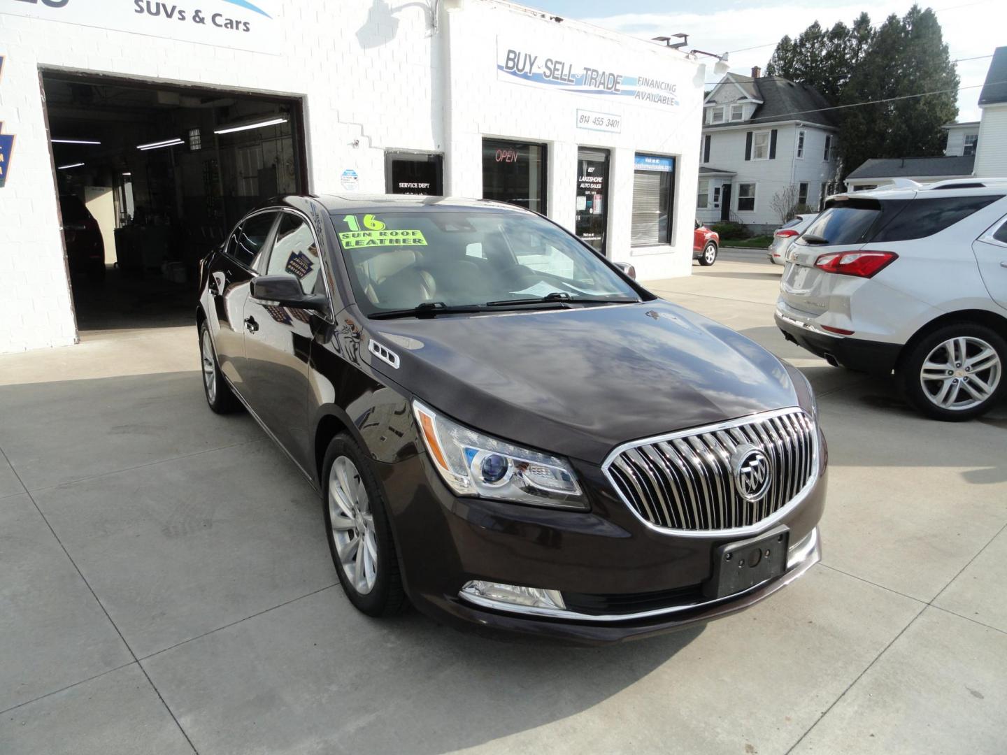 2016 Burnished Brandy Metallic /Coco/Dune Buick LaCrosse Leather Package (1G4GB5G35GF) with an 3.6L V6 DOHC 24V FFV engine, 6 Speed automatic transmission, located at 827 W 26th Street, Erie, PA, 16508, (814) 455-3401, 42.105431, -80.090942 - Thanks for looking at our two-owner accident and rust-free recent arrival. This is the Leather Package trim level with Driver confidence package which includes adaptive HID headlamps, front collision alert, blind spot monitoring, rear cross-traffic alert, foglamps and a heads-up display. This vehicl - Photo#0