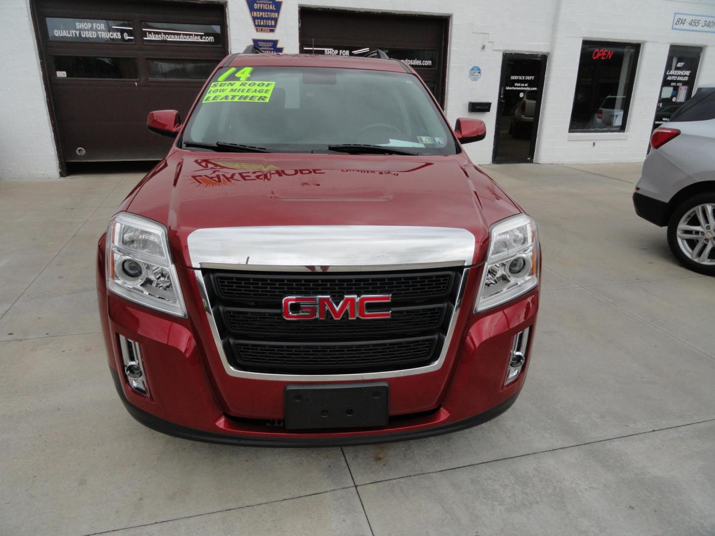2014 Crystal Claret Tricoat /Graphite GMC Terrain SLT1 AWD (2GKFLXE32E6) with an 3.6L V6 DOHC 24V engine, 6-Speed Automatic transmission, located at 827 W 26th Street, Erie, PA, 16508, (814) 455-3401, 42.105431, -80.090942 - Thanks for looking at our two-owner low mileage accident and rust-free new arrival. This is the SLT model with the 3.6L V6 DOHC 24 Valve V-6, all-wheel drive, a power heated front drivers seat, leather seating, power sunroof, power lift gate, factory remote start, rear camera Bluetooth, both keys an - Photo#1