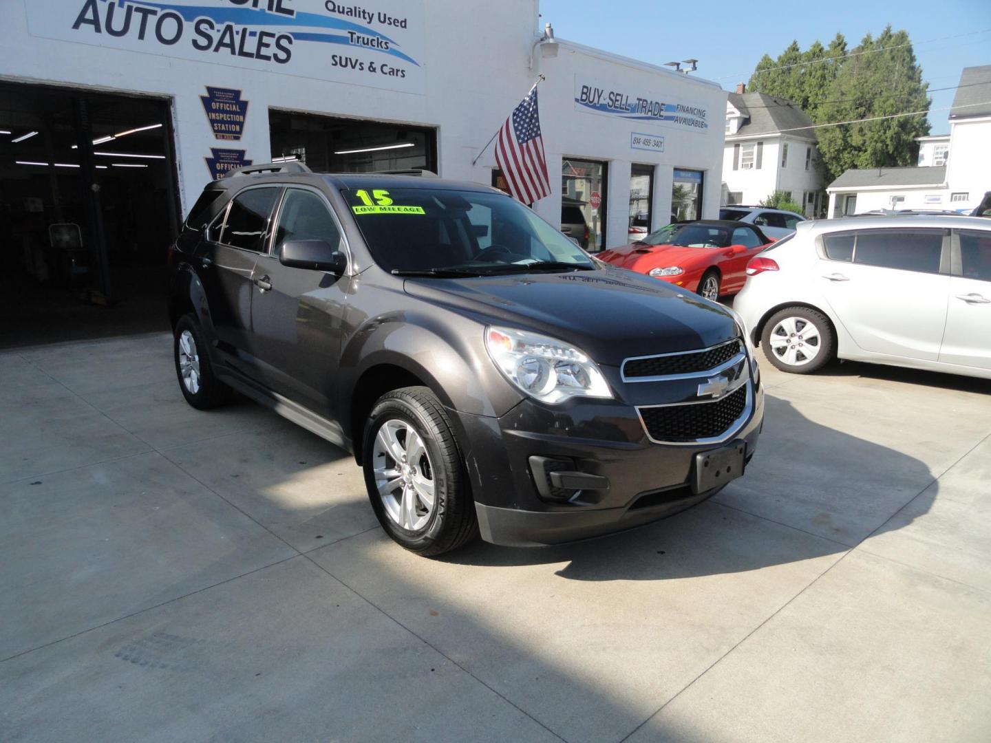 2015 Tungsten Metallic /Greystone Chevrolet Equinox 1LT AWD (2GNFLFEK7F6) with an 2.4L L4 DOHC 16V FFV engine, 6-Speed Automatic transmission, located at 827 W 26th Street, Erie, PA, 16508, (814) 455-3401, 42.105431, -80.090942 - Thanks for looking at our low mileage accident-free new Chevy trade in. This is the LT model with all wheel drive, power drivers seat, back up camera, Bluetooth and lots more. A full service was just completed in our service department with new Pa state and emissions inspection plus a lube oil and f - Photo#0