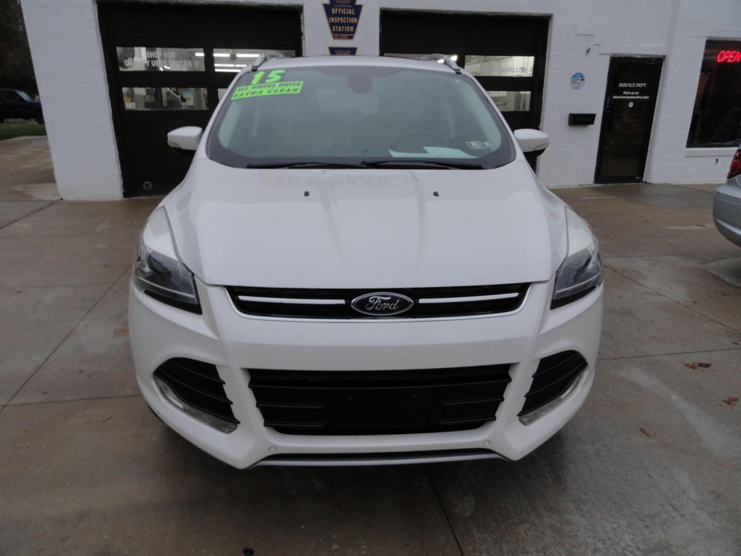 2015 White Platinum Tricoat /Tan Ford Escape Titanium 4WD (1FMCU9J94FU) with an 2.0L L4 DOHC 16V engine, 6-Speed Automatic transmission, located at 827 W 26th Street, Erie, PA, 16508, (814) 455-3401, 42.105431, -80.090942 - Photo#1