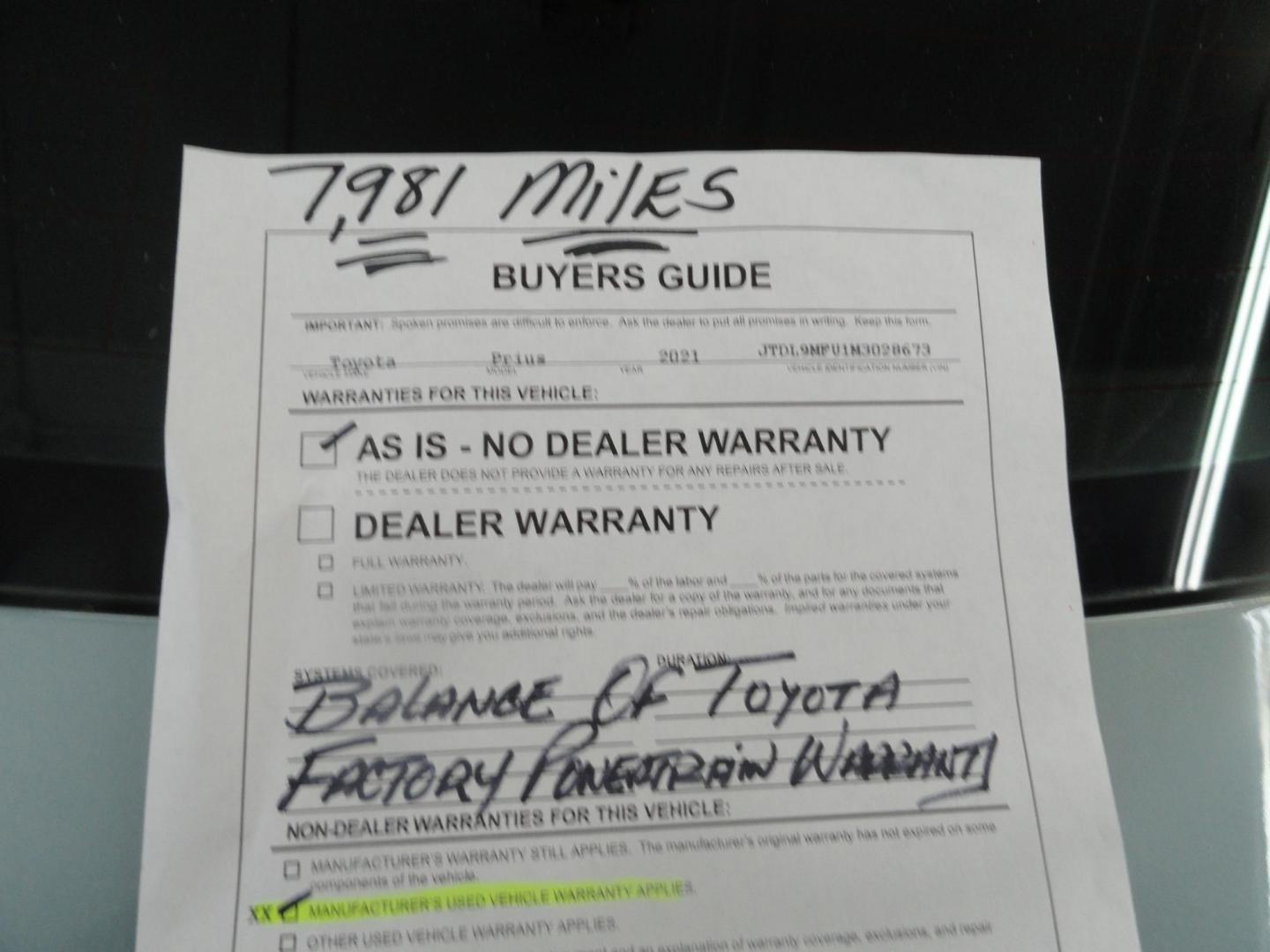 2021 Sea Glass Pearl /Tan Toyota Prius LE AWD-e (JTDL9MFU1M3) with an 1.8L L4 DOHC 16V HYBRID engine, CVT transmission, located at 827 W 26th Street, Erie, PA, 16508, (814) 455-3401, 42.105431, -80.090942 - Thanks for looking at our super low mileage one owner recent arrival. This is the LE all-wheel drive E model with all the options including remote start. This vehicle belonged to an elderly customer who had to stop driving due to age which explains the low mileage. This vehicle has both remotes, the - Photo#37