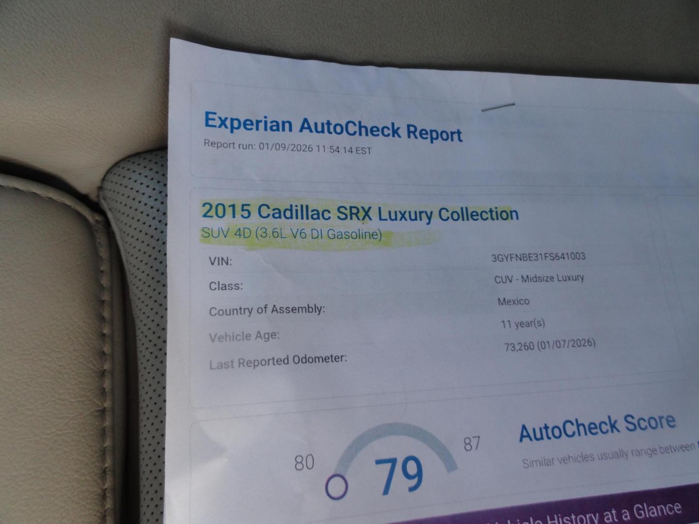 2015 Champagne Silver Metallic /Tan Cadillac SRX Luxury Collection FWD (3GYFNBE31FS) with an 3.6L V6 DOHC 24V FFV engine, 6-Speed Automatic transmission, located at 827 W 26th Street, Erie, PA, 16508, (814) 455-3401, 42.105431, -80.090942 - Thanks for looking at our low mileage accident-free new arrival and a recent trade in at a local Chevrolet dealership. This vehicle was originally sold new In Florida which explains the RUST FREE exterior as well as the like new nonsmoker interior plus it comes with lots of options and it also comes - Photo#39