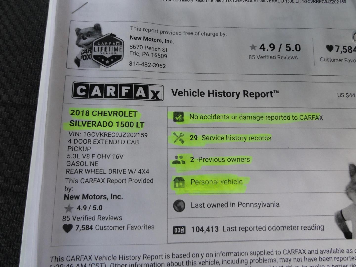 2018 Deep Ocean Blue /Jet Black Chevrolet Silverado 1500 LT Double Cab 4WD (1GCVKREC9JZ) with an 5.3L V8 OHV 16V engine, 6A transmission, located at 827 W 26th Street, Erie, PA, 16508, (814) 455-3401, 42.105431, -80.090942 - Thanks for looking at our super clean rust and accident free two owner new truck trade. This is the Silverado 1500 Double Cab with the 5.3 V8 with four-wheel drive and it comes with the all-star edition package with lots of options and this truck comes with both keys and remotes along with remote st - Photo#48