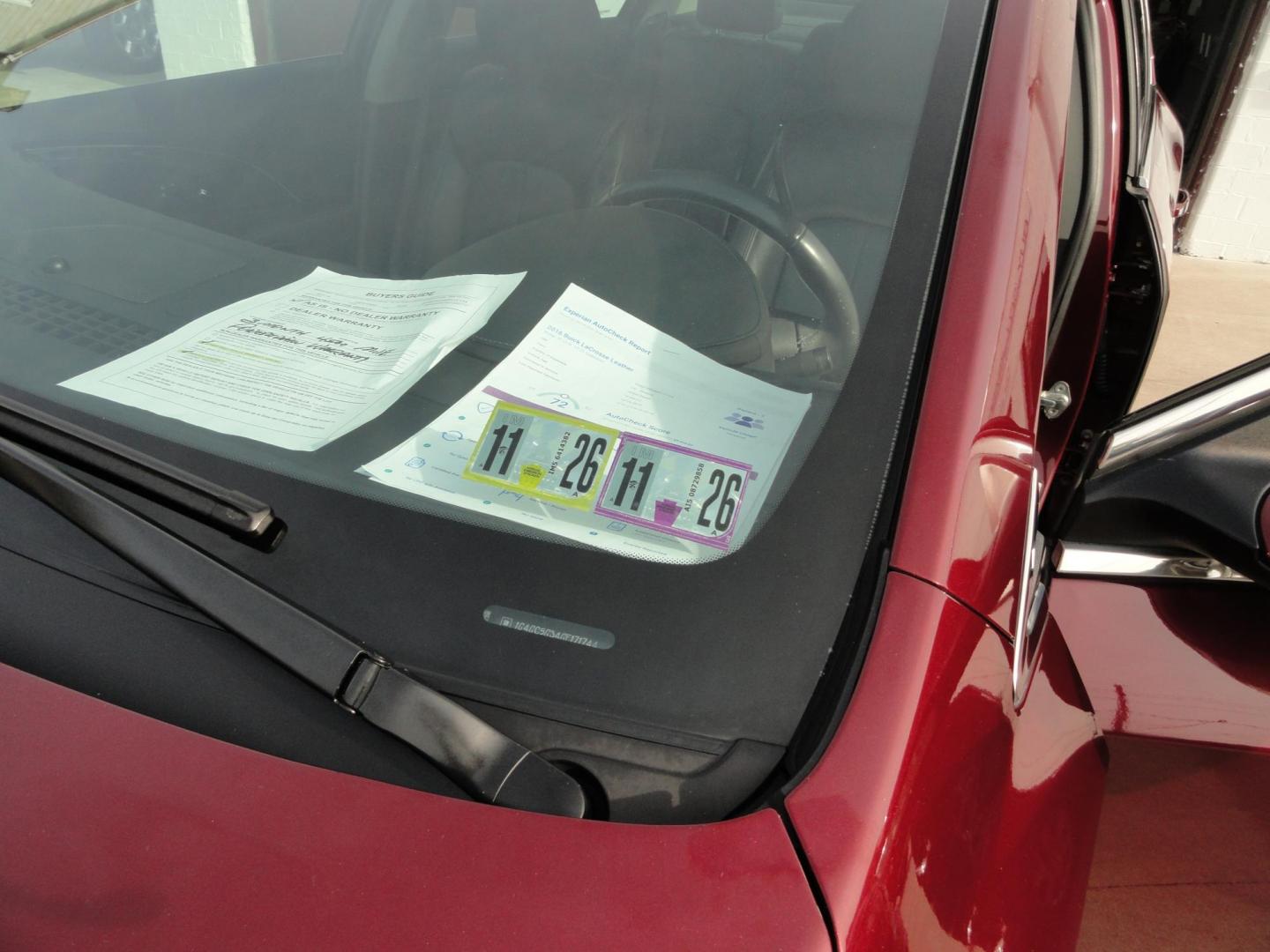 2016 Baroque Red Metallic /Graphite Buick LaCrosse Leather Package AWD (1G4GC5G34GF) with an 3.6L V6 DOHC 24V FFV engine, 6-Speed Automatic transmission, located at 827 W 26th Street, Erie, PA, 16508, (814) 455-3401, 42.105431, -80.090942 - Thank for looking at our two-owner new Chevrolet trade in. This is the Premium with leather all-wheel drive model with heated leather, keyless entry, back up camera, push button start and lots more. We've been servicing this vehicle since 30,000 miles for the previous customer who took excellent car - Photo#45