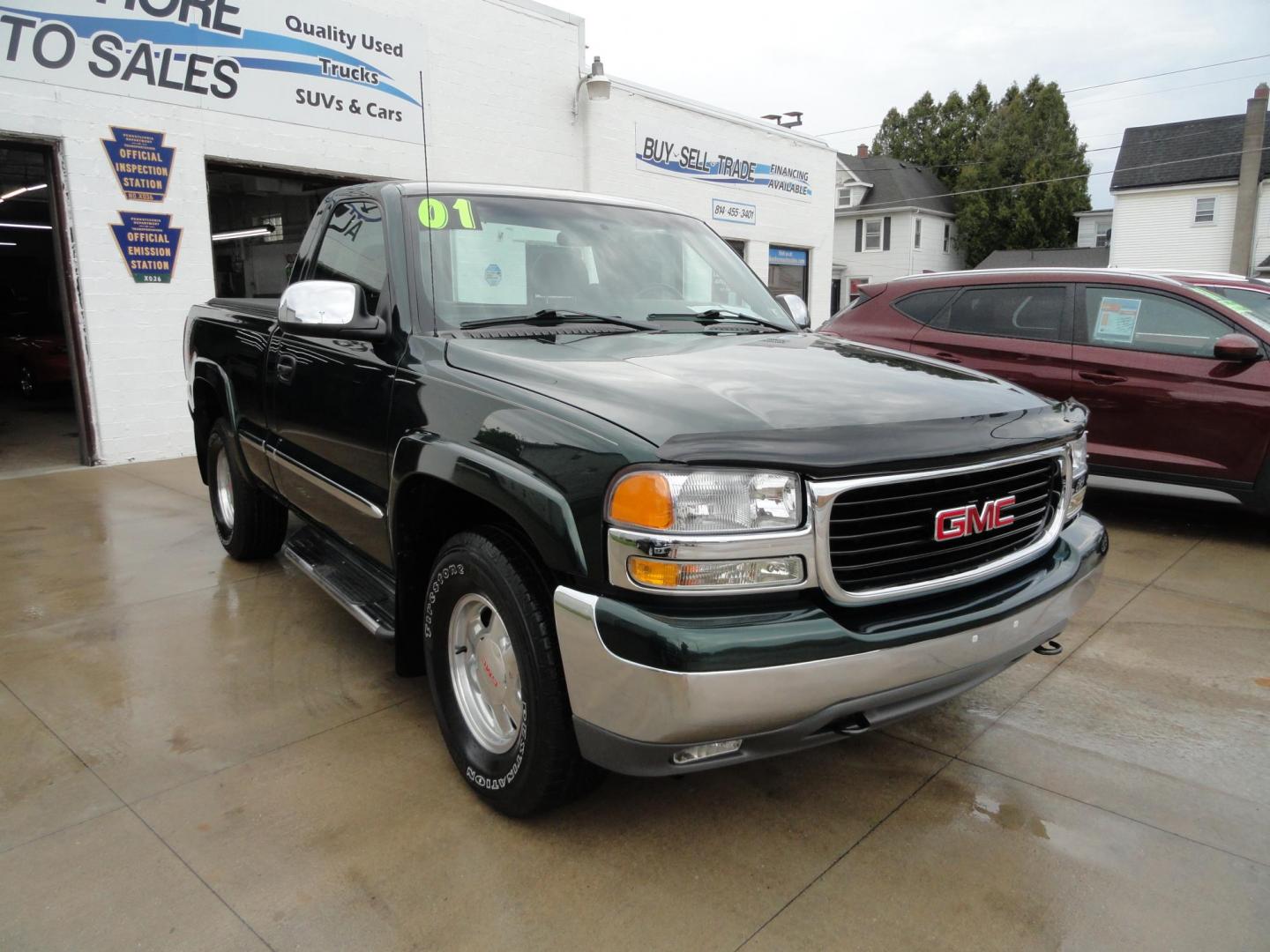 2001 Polo Green Metallic /Graphite GMC Sierra 1500 SLE Short Bed 4WD (1GTEK14T81Z) with an 5.3L V8 OHV 16V engine, 4-Speed Automatic Overdrive transmission, located at 827 W 26th Street, Erie, PA, 16508, (814) 455-3401, 42.105431, -80.090942 - Thanks for looking at our low mileage two owner accident and rust-free new arrival. This truck is definitely a survivor with all original sheet metal, solid rockers, cab corners and frame. The second owner who we acquired this truck from owned it since 2014, oiled the undercarriage every year of own - Photo#0