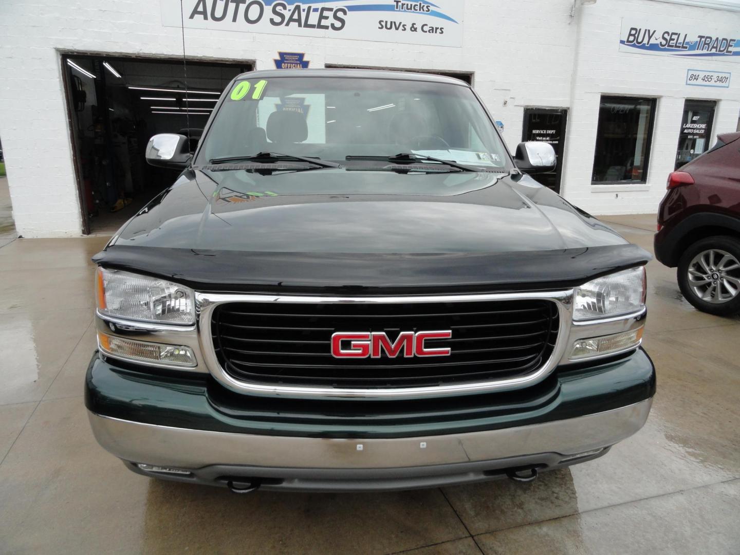 2001 Polo Green Metallic /Graphite GMC Sierra 1500 SLE Short Bed 4WD (1GTEK14T81Z) with an 5.3L V8 OHV 16V engine, 4-Speed Automatic Overdrive transmission, located at 827 W 26th Street, Erie, PA, 16508, (814) 455-3401, 42.105431, -80.090942 - Thanks for looking at our low mileage two owner accident and rust-free new arrival. This truck is definitely a survivor with all original sheet metal, solid rockers, cab corners and frame. The second owner who we acquired this truck from owned it since 2014, oiled the undercarriage every year of own - Photo#1
