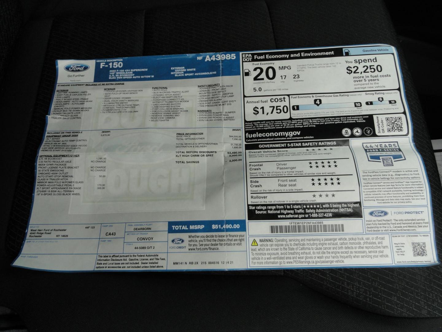 2022 Oxford White /Black Sport Ford F-150 XLT SuperCrew 6.5-ft. Bed 4WD (1FTEW1EP2NF) with an 2.7L V6 DOHC 24V engine, 10 Speed Automatic transmission, located at 827 W 26th Street, Erie, PA, 16508, (814) 455-3401, 42.105431, -80.090942 - Thanks for looking at our two-owner low mileage accident-free new Ford Trade. This is the XLT Super Crew model with the Sport 4X4 option which includes tons of options including dual power front seats, Bluetooth, remote start, push button start, blind spot monitor rear camera and tons more. This tr - Photo#62
