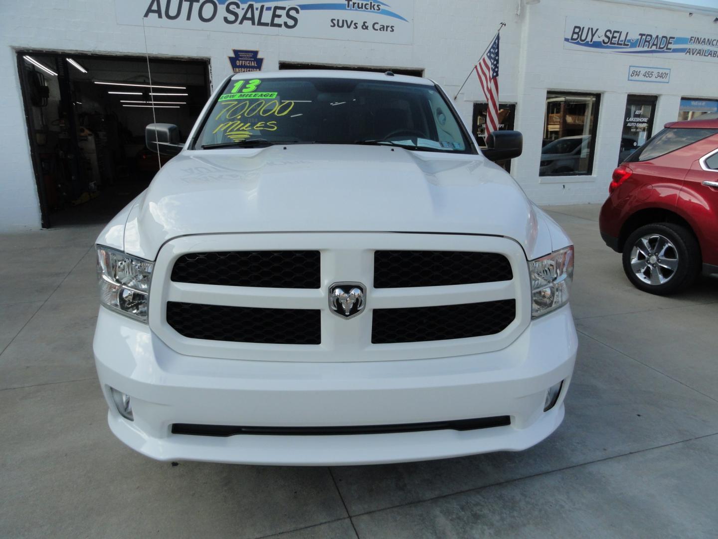 2013 Bright White /Greystone RAM 1500 Express Regular Cab SWB 4WD (3C6JR7AT0DG) with an 5.7L V8 OHV 16V engine, 6-Speed Automatic transmission, located at 827 W 26th Street, Erie, PA, 16508, (814) 455-3401, 42.105431, -80.090942 - Thanks for looking at our low mileage super clean recent Chevy trade in. This is the Express model 1500 with the Hemi V-8, four-wheel drive, remote entry and lots more. This is a super clean truck with a great exterior and like new interior and as you know these short bed pickups in this condition- Photo#1