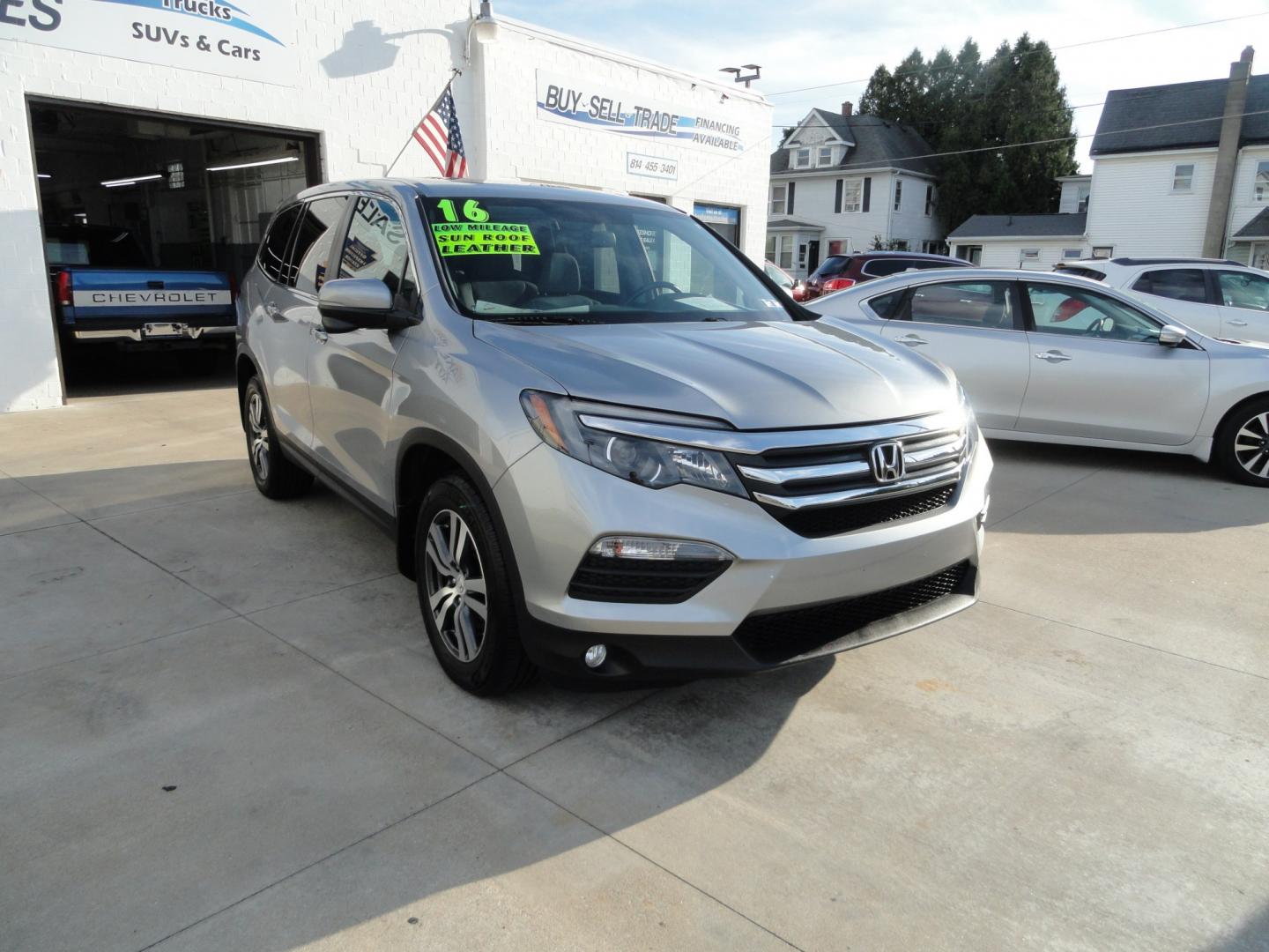 2016 Lunar Silver Metallic /Gray Honda Pilot EX-L AWD (5FNYF6H59GB) with an 3.5L V6 SOHC 24V engine, 6A transmission, located at 827 W 26th Street, Erie, PA, 16508, (814) 455-3401, 42.105431, -80.090942- Photo#0