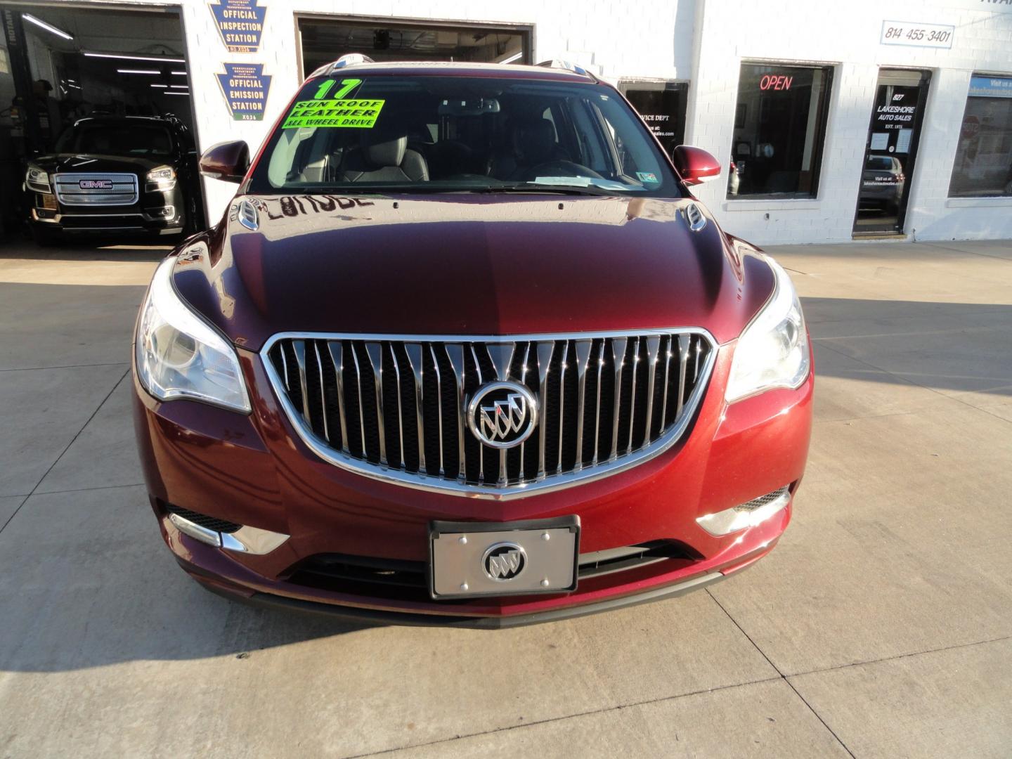 2017 Crismon Red metallic /Jet Black Buick Enclave Leather AWD (5GAKVBKD9HJ) with an 3.6L V6 DOHC 24V engine, 6-Speed Automatic transmission, located at 827 W 26th Street, Erie, PA, 16508, (814) 455-3401, 42.105431, -80.090942 - Thanks for looking at our super clan rust free new arrival. This is the Enclave model with all wheel drive, power heated seats, power sunroof, remote start, passive entry, remote start,blind spot monitor Bluetooth, back up camera and lots more. A full service was just completed in in our service dep- Photo#1